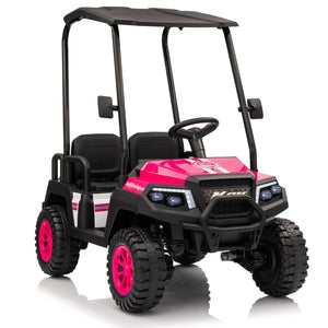 English Elm 24v Kids Electric Ride on Truck Four Seat All Wheel Drive Spring Suspension Sunshade Pink W1578P381257