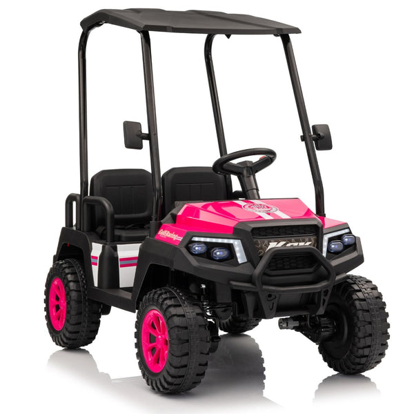 English Elm 24v Kids Electric Ride on Truck Four Seat All Wheel Drive Spring Suspension Sunshade Pink W1578P381257