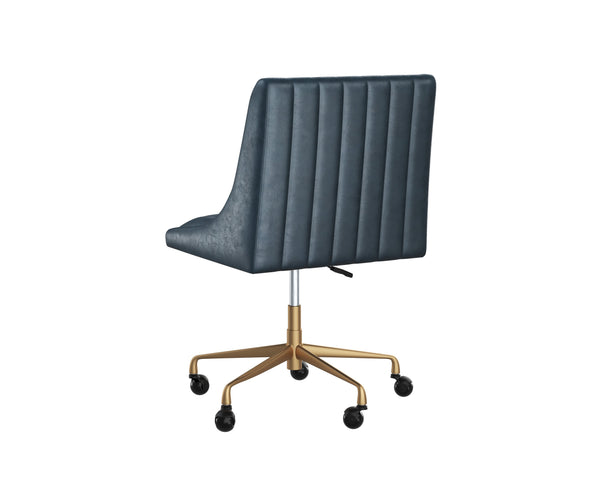 Sunpan Halden Office Chair - Urban Design with Bold Stitching and Rustic Bronze Base for Modern Workspaces Vintage Blue