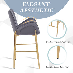 English Elm Christopher Knight Home® - 28.75inch Velvet Counter Height Stool Set of 2 with Tufted Back, Gold Frame & Foam Comfort, 265lb Gray N762P199823E