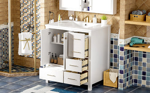 English Elm 30'' Bathroom Vanity With Ceramic Sink Combo - Elegant Freestanding Storage Cabinet & 4 Drawers N710P194420K