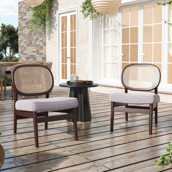 English Elm Rattan Mid-Century Accent Chair with Handcrafted Rattan Back, Solid Wood Frame, Comfortable Velvet Seat khaki T3623P409099