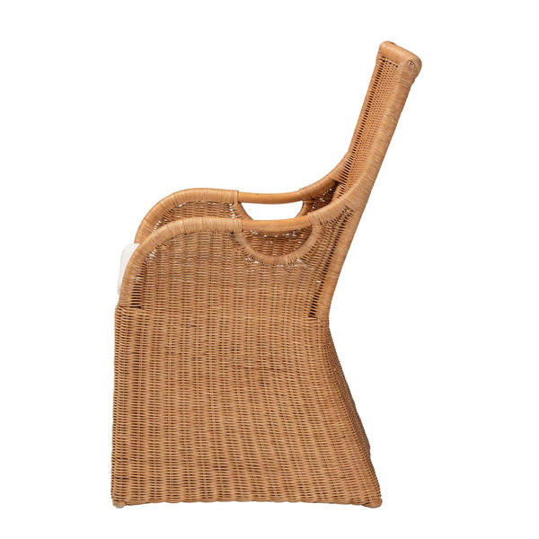 English Elm Bohemian Honey Rattan Armchair Woven Dining Seat with Cutout Skirt for Coastal Rooms B2750P467782