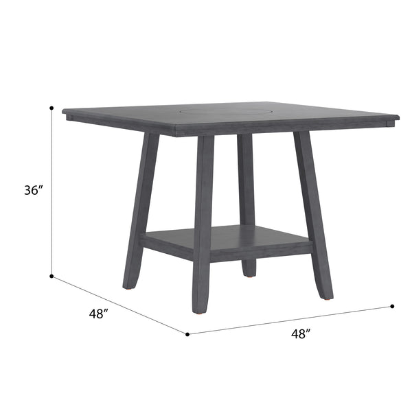 English Elm Wallace & Bay - Gray Dining Table with Lazy Susan and Lower Storage Shelf, Soft Gray Wood Finish, Space-Saving Stylish Design B361P384479