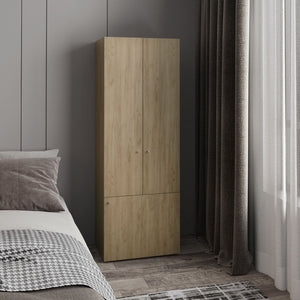 English Elm Home 3 Door Closet System Oak — Compact Freestanding Bedroom Storage with Shelves & Hanging Rod, Durable Engineered Wood B200P362058