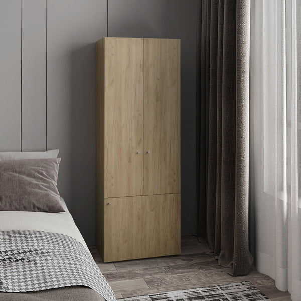 English Elm Home 3 Door Closet System Oak — Compact Freestanding Bedroom Storage with Shelves & Hanging Rod, Durable Engineered Wood B200P362058