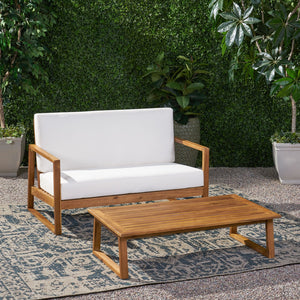 English Elm Christopher Knight Home® - BELGIAN Acacia Wood Loveseat and Coffee Table Set with Slatted Design and Water‑Resistant Cushions Teak 54 L x 31 W x 20.75 H 66742.00BGE