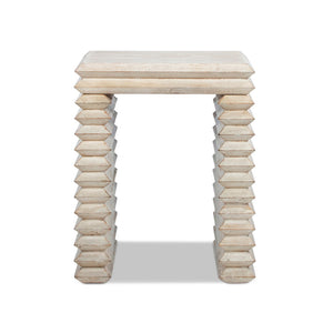 English Elm Veda Reclaimed Pine Geometric Waterfall Side Table Whitewashed Sculptural Accent B2719P485507