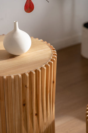 English Elm Retro Cylindrical Coffee Tables Set Of 2 - Textured Relief Design For Stylish Living Room & Office Use W757S00029-GIGA