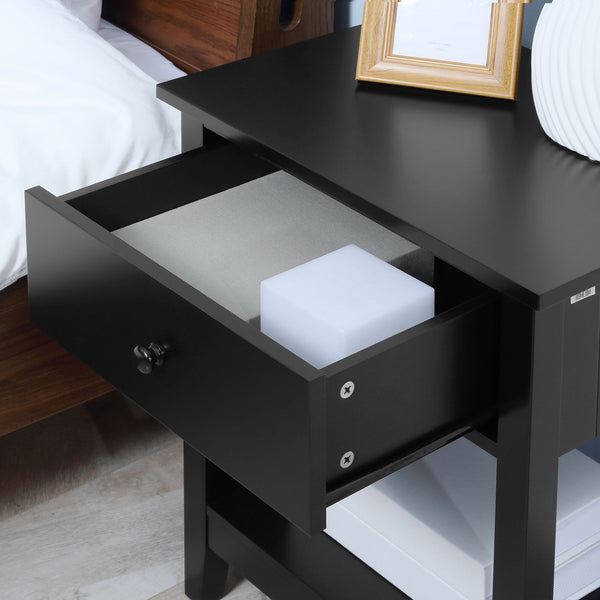 English Elm HOMCOM Modern 2-Tier End Table with Drawer & Open Shelf, Compact Bedroom Living Room Nightstand (95) W2225P173884