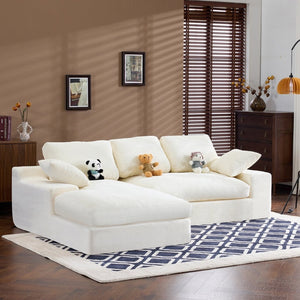 English Elm White Corduroy Compact Sofa Soft Upholstered Seating for Casual Scandinavian Living Rooms W3612S00013
