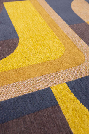 Louis de Pootere Nuance Module 100% PET Poly Mechanically Woven Jacquard Flatweave Geometric Rug Yellow Meyer 4'7"