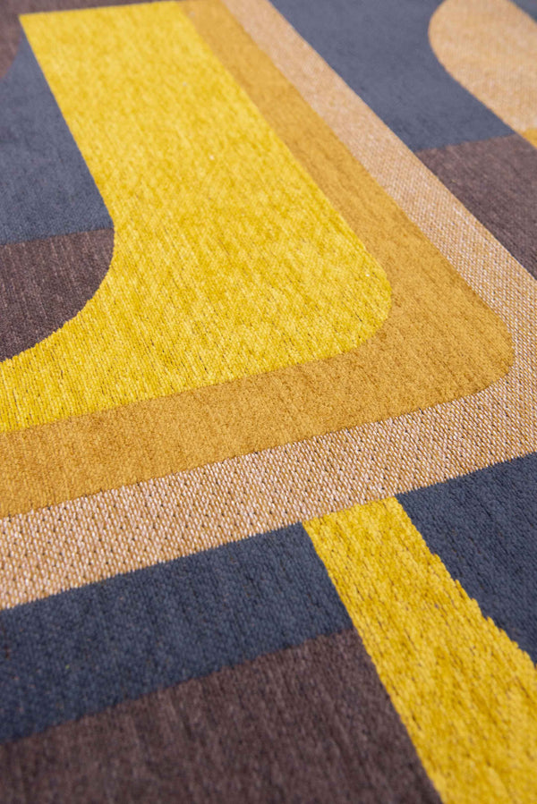 Louis de Pootere Nuance Module 100% PET Poly Mechanically Woven Jacquard Flatweave Geometric Rug Yellow Meyer 4'7"