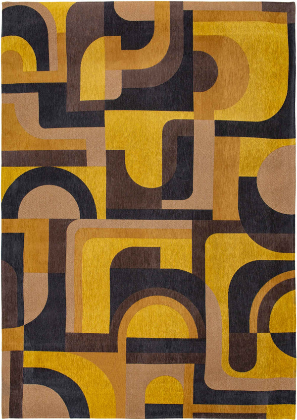 Louis de Pootere Nuance Module 100% PET Poly Mechanically Woven Jacquard Flatweave Geometric Rug Yellow Meyer 4'7"