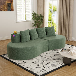 English Elm Modern Half Moon Chenille Sectional Three Seat Curved Sofa for Living Room or Apartment Green W395P435345