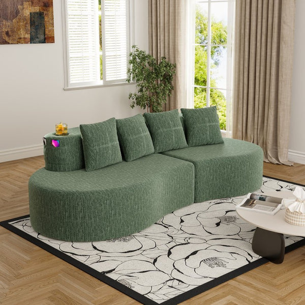 English Elm Modern Half Moon Chenille Sectional Three Seat Curved Sofa for Living Room or Apartment Green W395P435345