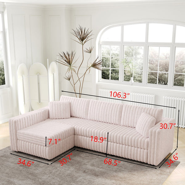 English Elm 106.3" Plush L-Shaped Sofa For 4 | Stylish Light Pink Couch With Modular Design & Easy Maintenance W1767S00020