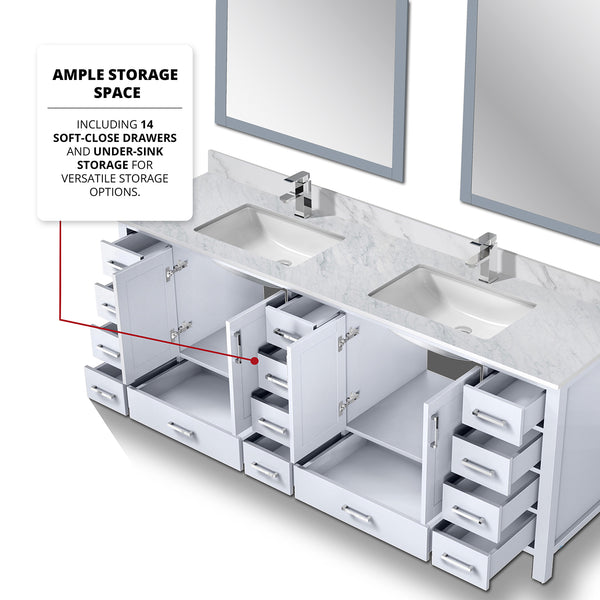 English Elm White Double Bath Vanity 84 in W x 22 in D with Carrara Marble Top, Chrome Faucet, 34in Mirrors, Durable Finish B2731S01062