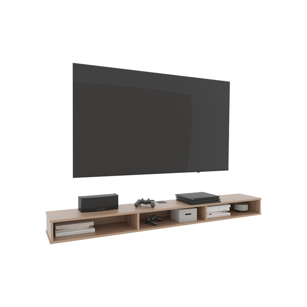 English Elm Luft 71" Wide Floating TV Stand with 3 Open Shelves, Cable Management, Modern Oak MDF Console69 B070P286448