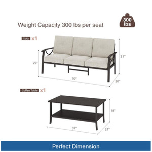 English Elm 2 Piece Outdoor Steel Sofa Set with Coffee Table Powder Coated for All Weather Patios Light Khaki+Beige B082P455152