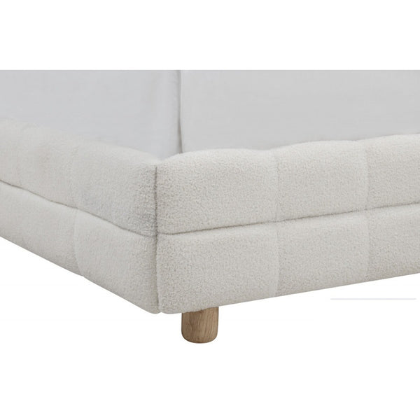 English Elm Modern Upholstered Bed Queen Platform Frame with Plush Grid Jute Fabric, Low-Profile Eco Chic Design White 84 L x 11 W x 9 H B011S01859