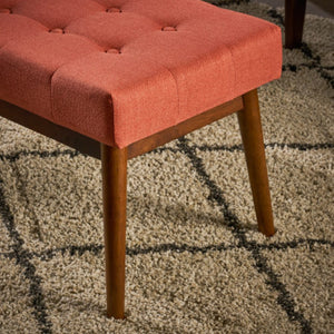 English Elm Mid-century Button Tufted Ottoman with Walnut Tapered Legs for Living Room Bedroom Coral N778P440482C