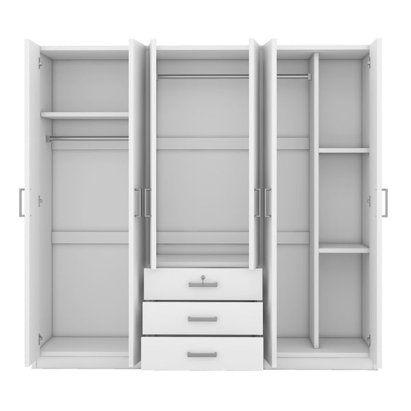 English Elm 6-doors Mdf Wardrobe with Large Drawers Streamlined Bedroom Storage Modern Design White N820000010K