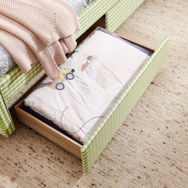 English Elm Twin Gingham Linen Daybed with Wave Silhouette Usb Port and Dual Storage Drawers Green W1413S00143
