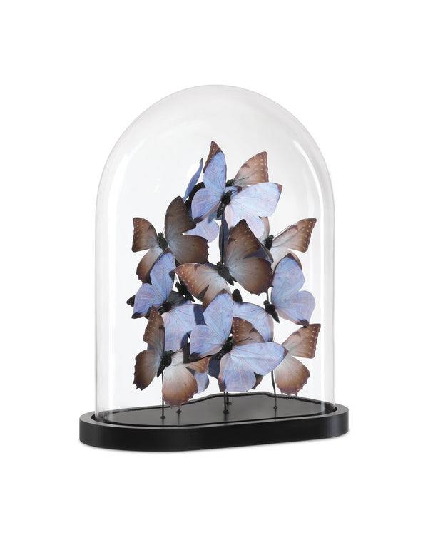 Currey & Company Rue De Bac Enchanting Medium Butterflies In Soft Blue & Pink - Elegantly Displayed Glass Dome Decor Blue Paper ,Engineered Wood ,Glass 1200-0977-currey-company