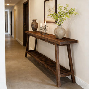 English Elm Hall Console Table Industrial Rustic Two Tier Wood Tone Metal Frame Entryway Sofa Brown T3971P451358