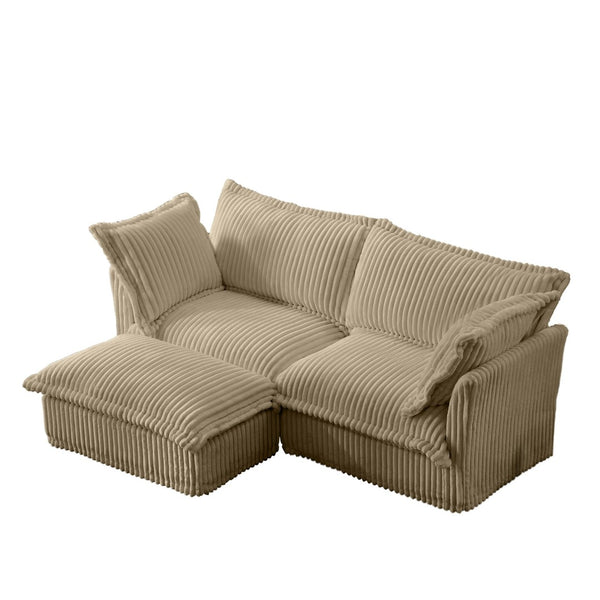 English Elm Slipcovered Sectional Sofa With Convertible Ottoman, Deep Seats & Removable Covers In Camel Corduroy W3041S00065-GIGA