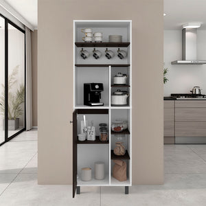 English Elm Evans Tall Coffee Station with Machine Compartment Open Shelves and Drawer in Walnut B097P481227