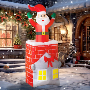 English Elm 7ft Animated Santa Chimney Inflatable Outdoor Holiday Decor with Led Night Display T3971P381226
