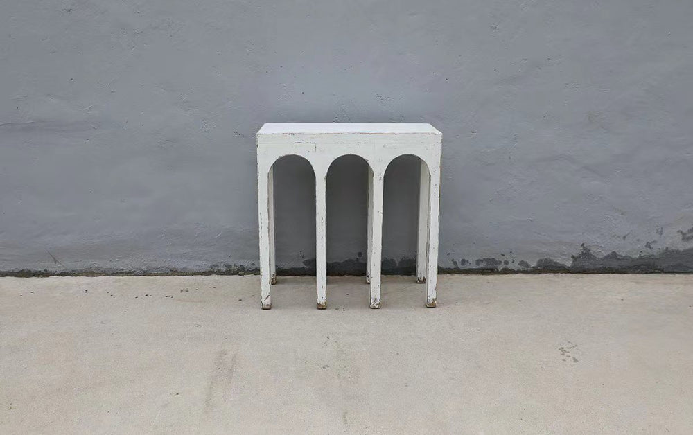 Lilys 31" Long Ming Arch Console Table Distressed White 9216-W