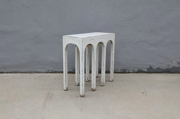 Lilys 31" Long Ming Arch Console Table Distressed White 9216-W