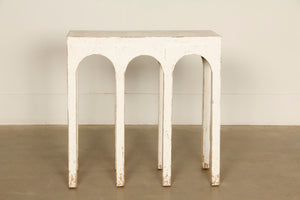 Lilys 31" Long Ming Arch Console Table Distressed White 9216-W