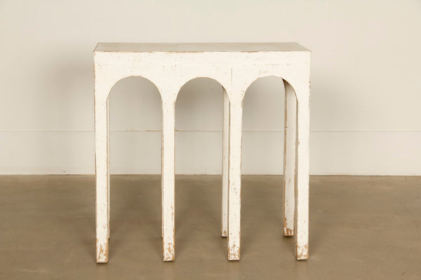 Lilys 31" Long Ming Arch Console Table Distressed White 9216-W