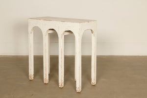 Lilys 31" Long Ming Arch Console Table Distressed White 9216-W