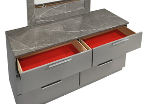 English Elm Elara Two-Tone High-Gloss Marble & Lacquer Dresser with 6 Full-Extension Drawers, Red Velvet Lined Top B009P309297