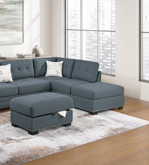 English Elm Living L-Shaped Sectional Sofa Set with Reversible Chaise, Tufted Burlap Fabric, Storage Ottoman, USB Port Dark Gray 34 L x 26 W x 45 H B011S01775