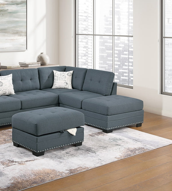 English Elm Living L-Shaped Sectional Sofa Set with Reversible Chaise, Tufted Burlap Fabric, Storage Ottoman, USB Port Dark Gray 34 L x 26 W x 45 H B011S01775