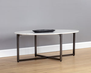 Sunpan Kiara Coffee Table - Elegant White Marble Top with Gunmetal Base, Modern Minimalist Design for Your Home Oval - 47W x 27.5D x 17H