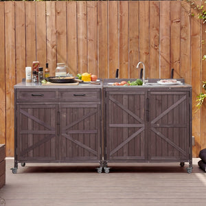 English Elm K&k Outdoor Modular Kitchen Island 2 Piece Fir Wood Stainless Steel Sink Station N707S000024Z