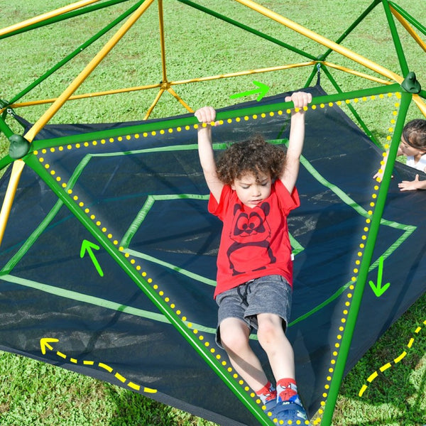 English Elm 13ft Geodesic Dome Climber with Hammock Powder Coated Steel Backyard Play Structure Yellow MS306993AAL