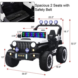 English Elm 24v Two Seat Kids Ride on Car with 4wd Motor Remote Control and Led Lights White W509P378204