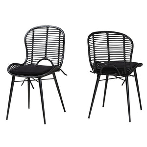 English Elm Modern Boho Rattan Rod Dining Chair Set of Two with Crisscross Base for Casual Spaces B2750P420432