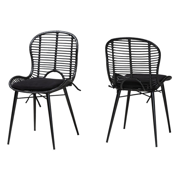 English Elm Modern Boho Rattan Rod Dining Chair Set of Two with Crisscross Base for Casual Spaces B2750P420432