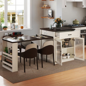 English Elm 83.1'' Extendable Kitchen Island Prep Station with Walnut Woodgrain and Built-in Power Hub W2557S00002