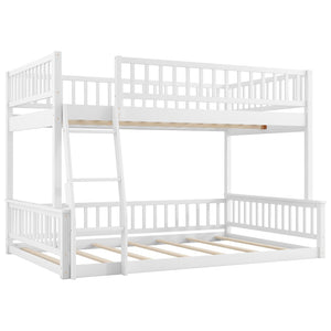 English Elm Full Xl Over Queen Bunk Bed Pine Frame with Guardrails Ladder and Slat Support White GX000450AAK