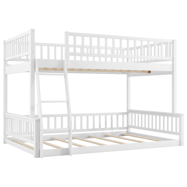 English Elm Full Xl Over Queen Bunk Bed Pine Frame with Guardrails Ladder and Slat Support White GX000450AAK